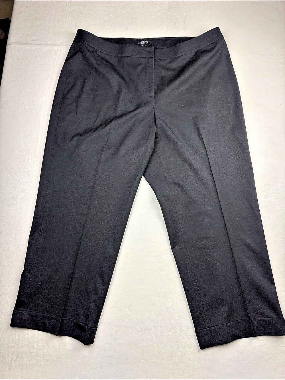 Lafayette 148 New York Barrow Cropped Pants Black Flat Front Cuffed Hem Size 14